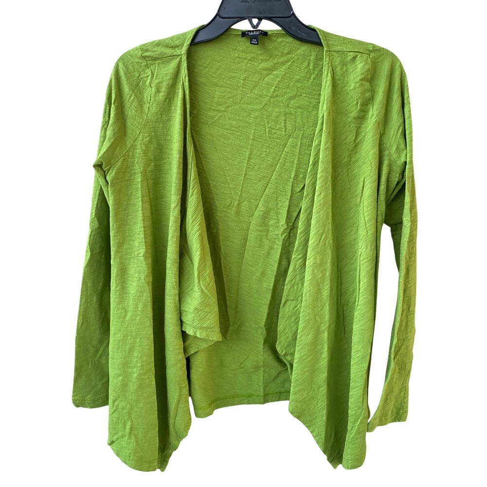Talbots Women Cardigan Size XS Green Cotton Casual Knit Open Front Fall Cozy